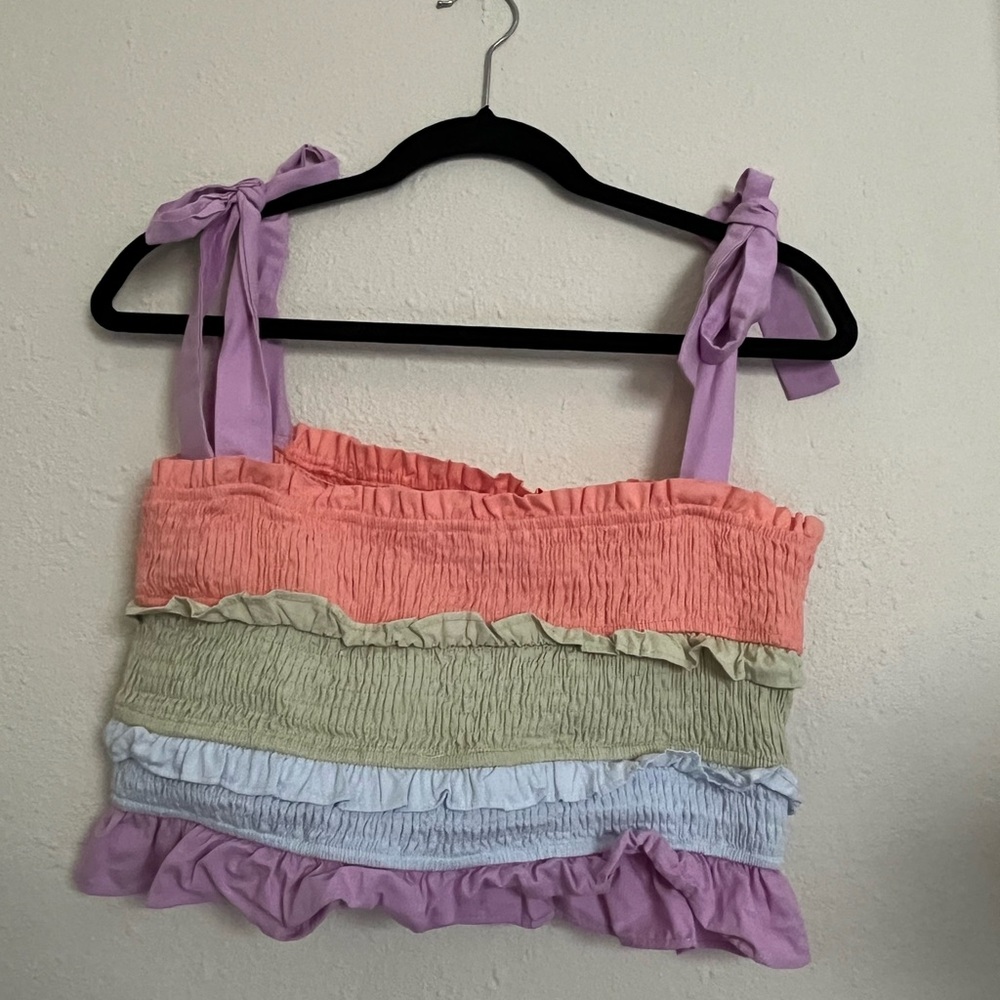 Multicolor Ruffle Tie-Strap Tank Top